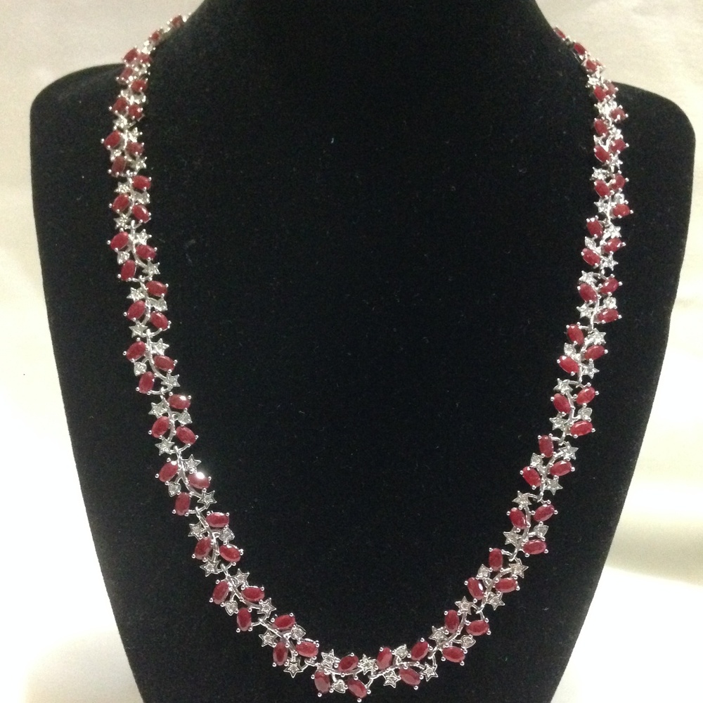 REAL RED RUBY AND WHITE TOPAZ NECKLACE